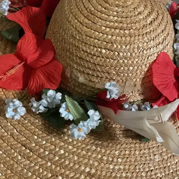 Floral Cottagecore straw hat wide brim - Picture 5 of 7